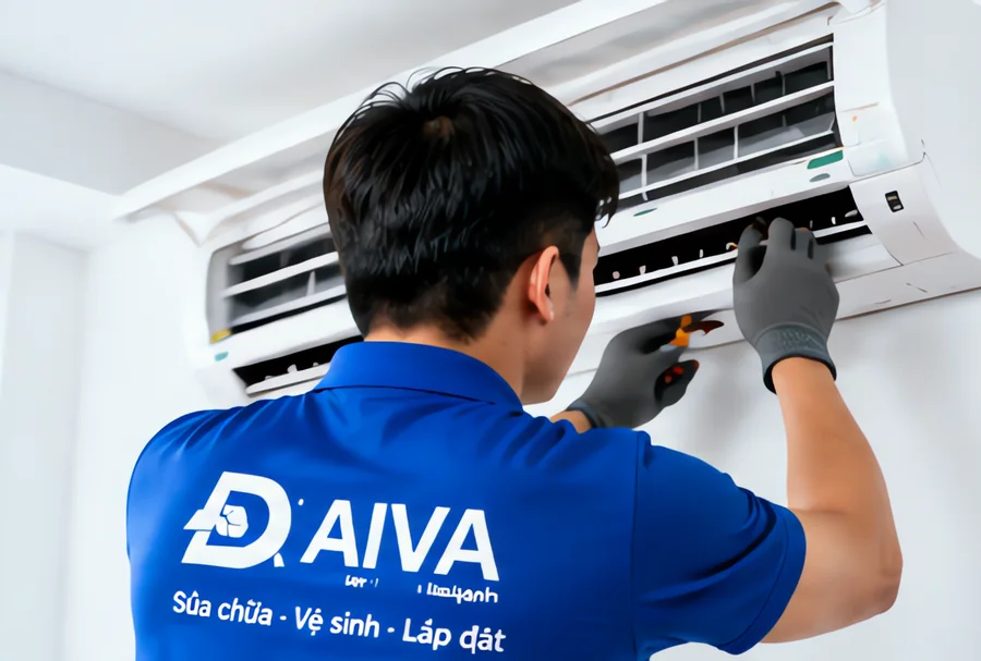 Kỹ thuật viên kiểm tra dàn lạnh máy lạnh